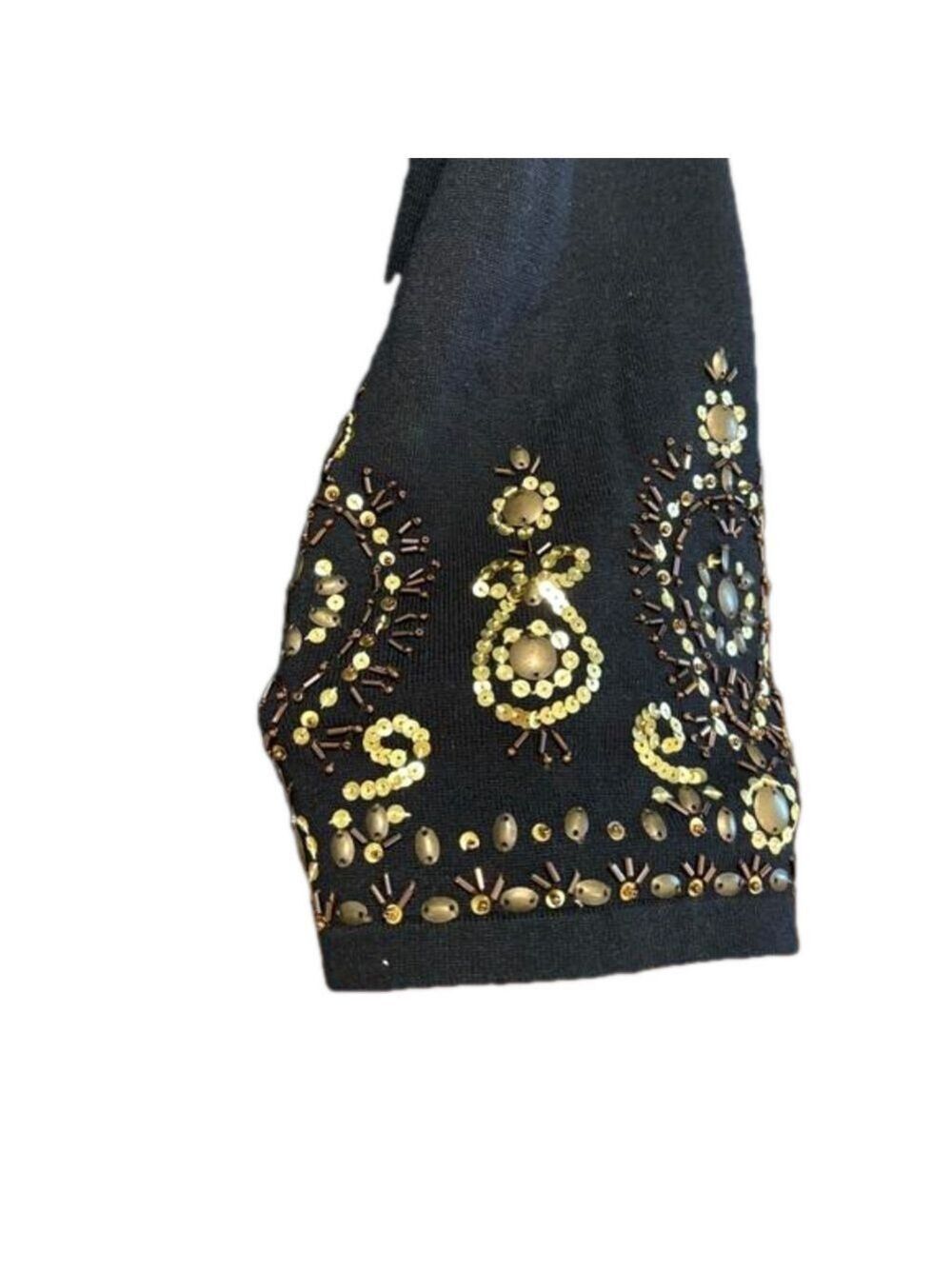 90s CABLE & GAUGE SILK BLEND BLACK JEWELED & SEQUINS SCOOP NECKLINE &  CUFFS 2X - Picture 6 of 8